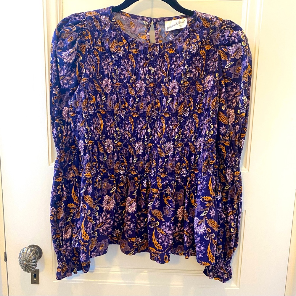 Smocked Waist Peplum Floral Blouse Size S